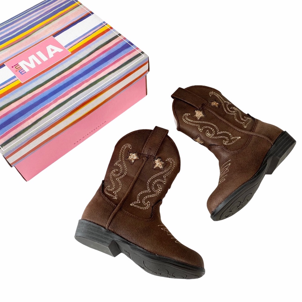 new Mia ☀︎ ︎Vegan Leather Cowboy Boots ☀︎︎ Cognac + Metallic Gold ☀︎ Toddler 5 - Picture 5 of 16